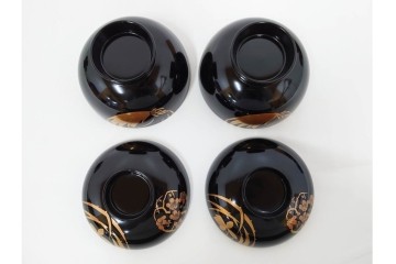 越前塗　蒔絵　花丸紋様が上品な吸物椀5点セット　共箱付き　(R-086462)