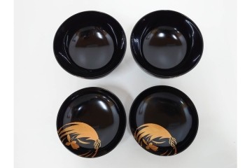 越前塗　蒔絵　花丸紋様が上品な吸物椀5点セット　共箱付き　(R-086462)