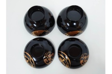 越前塗　蒔絵　花丸紋様が上品な吸物椀5点セット　共箱付き　(R-086462)