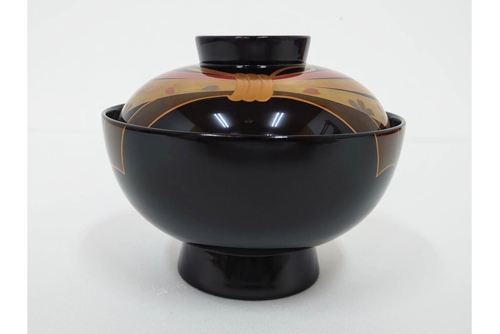 越前塗　蒔絵　本漆に熨斗模様が映える吸物椀5点セット　共箱付き　(R-086463)