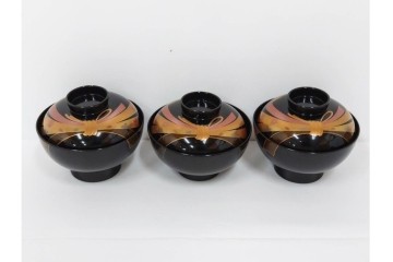 越前塗　蒔絵　本漆に熨斗模様が映える吸物椀5点セット　共箱付き　(R-086463)