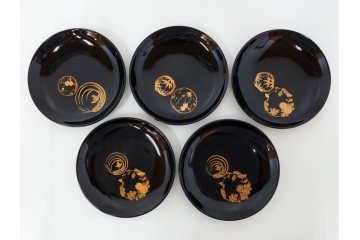 輪島塗　萬砂漆器店謹製　蒔絵が雅な銘々皿10枚セット　共箱付き　(R-086468)