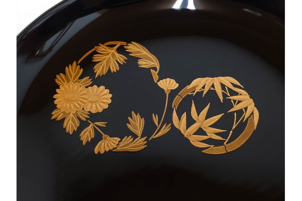 輪島塗　萬砂漆器店謹製　蒔絵が雅な銘々皿10枚セット　共箱付き　(R-086468)