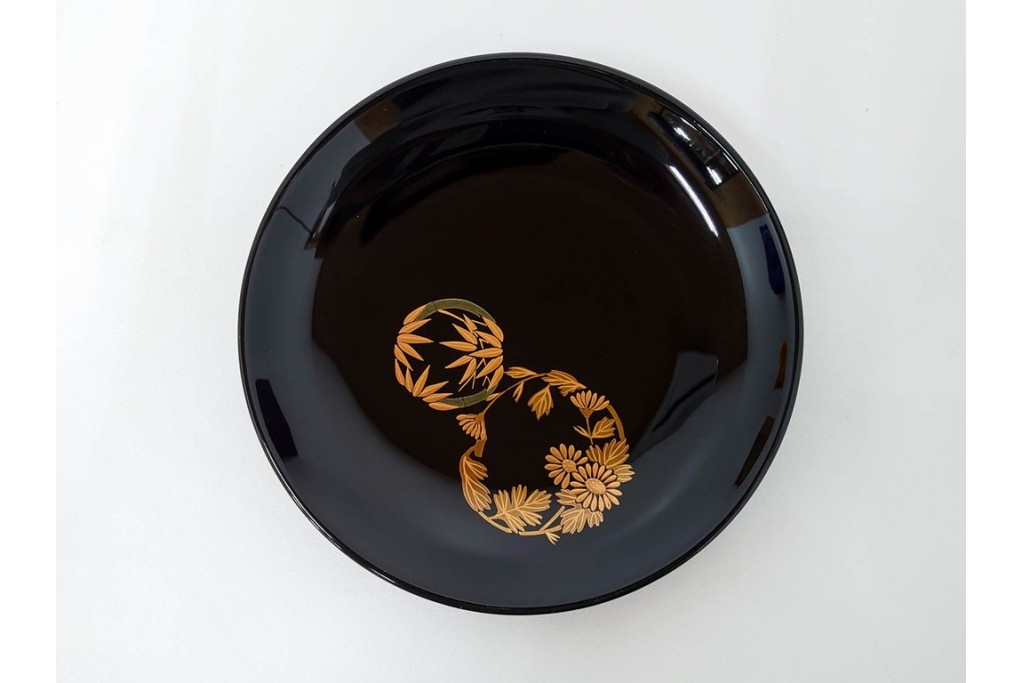 輪島塗　萬砂漆器店謹製　蒔絵が雅な銘々皿10枚セット　共箱付き　(R-086468)