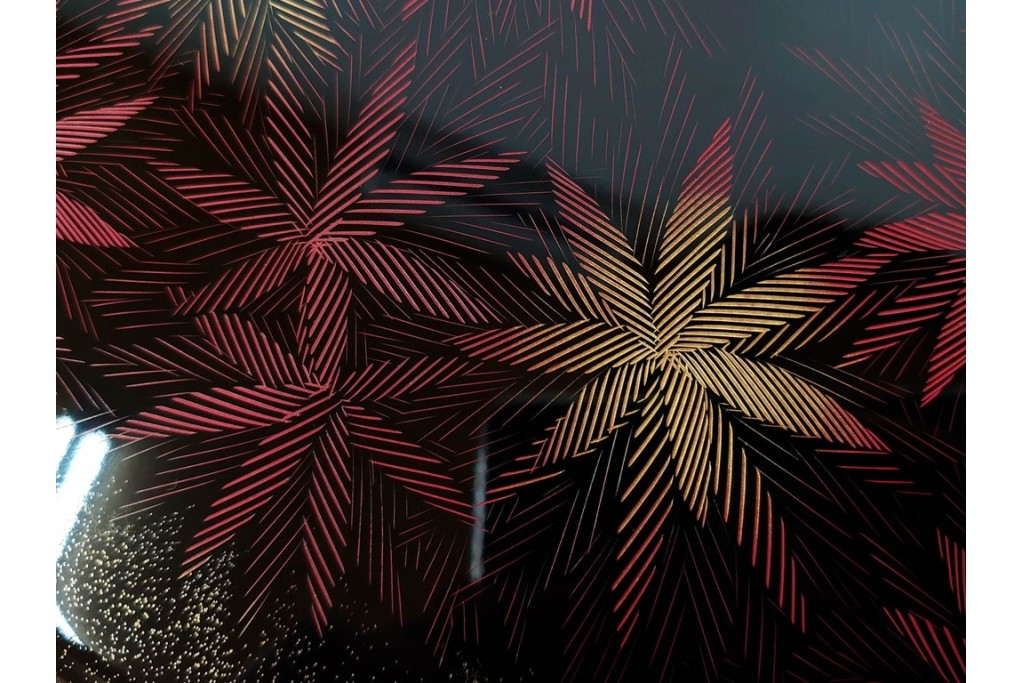 輪島塗　慶塚作　紅葉沈金の文庫(文箱)・朱色が鮮やかなお椀2点のセット　共箱付き　(R-086469)