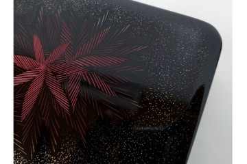 輪島塗　慶塚作　紅葉沈金の文庫(文箱)・朱色が鮮やかなお椀2点のセット　共箱付き　(R-086469)