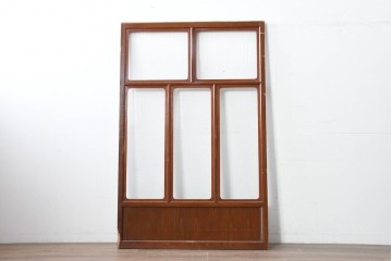 アンティーク建具　昭和初期　漆塗りが施された幅広なモールガラス戸1枚　(R-086473)