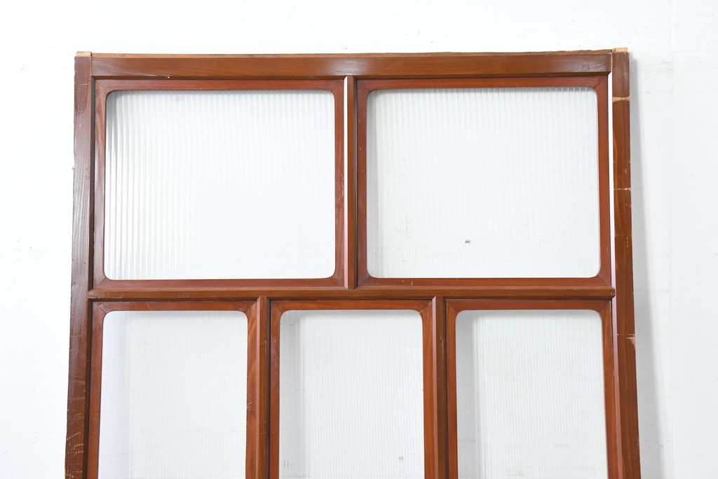 アンティーク建具　昭和初期　漆塗りが施された幅広なモールガラス戸1枚　(R-086473)