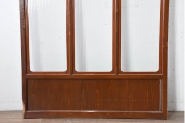 アンティーク建具　昭和初期　漆塗りが施された幅広なモールガラス戸1枚　(R-086473)