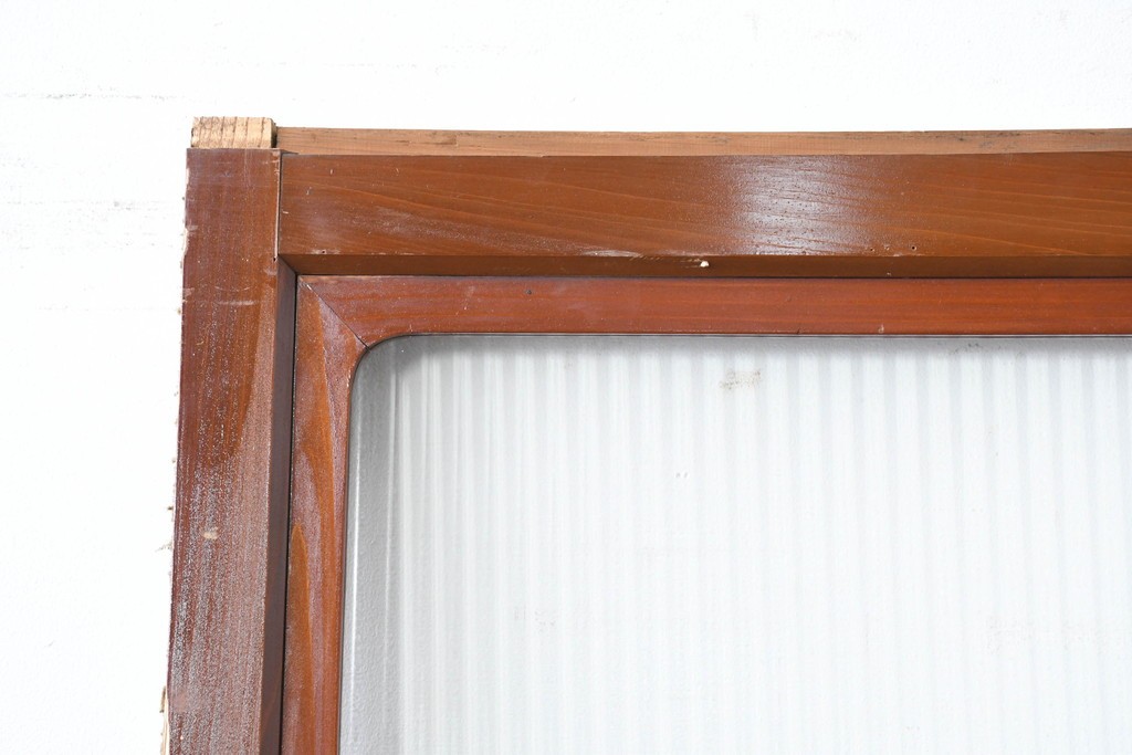 アンティーク建具　昭和初期　漆塗りが施された幅広なモールガラス戸1枚　(R-086473)