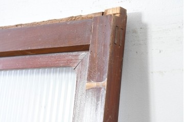 アンティーク建具　昭和初期　漆塗りが施された幅広なモールガラス戸1枚　(R-086473)
