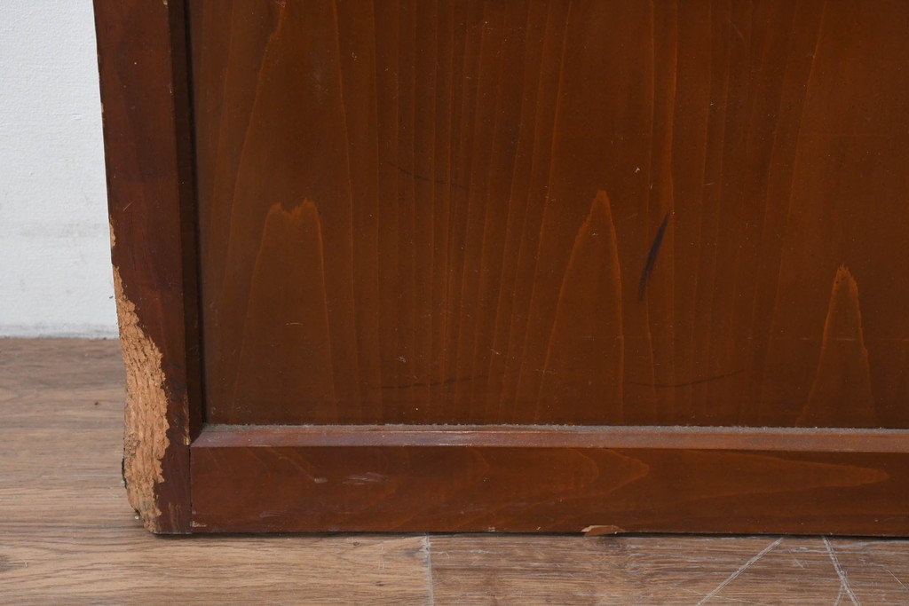 アンティーク建具　昭和初期　漆塗りが施された幅広なモールガラス戸1枚　(R-086473)