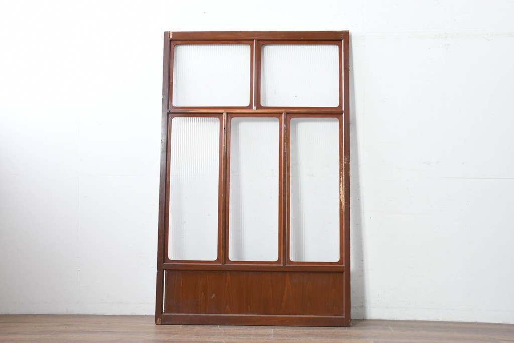 アンティーク建具　昭和初期　漆塗りが施された幅広なモールガラス戸1枚　(R-086473)