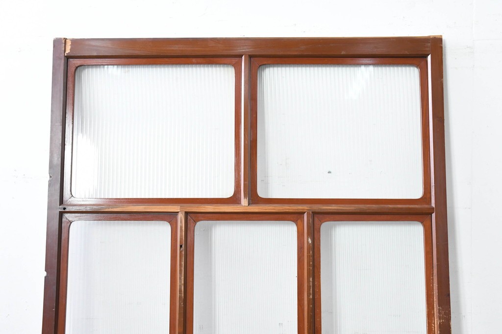 アンティーク建具　昭和初期　漆塗りが施された幅広なモールガラス戸1枚　(R-086473)