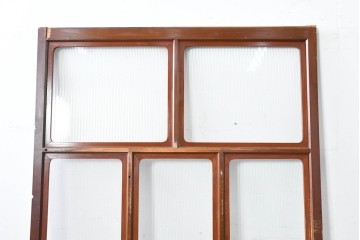 アンティーク建具　昭和初期　漆塗りが施された幅広なモールガラス戸1枚　(R-086473)