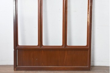 アンティーク建具　昭和初期　漆塗りが施された幅広なモールガラス戸1枚　(R-086473)