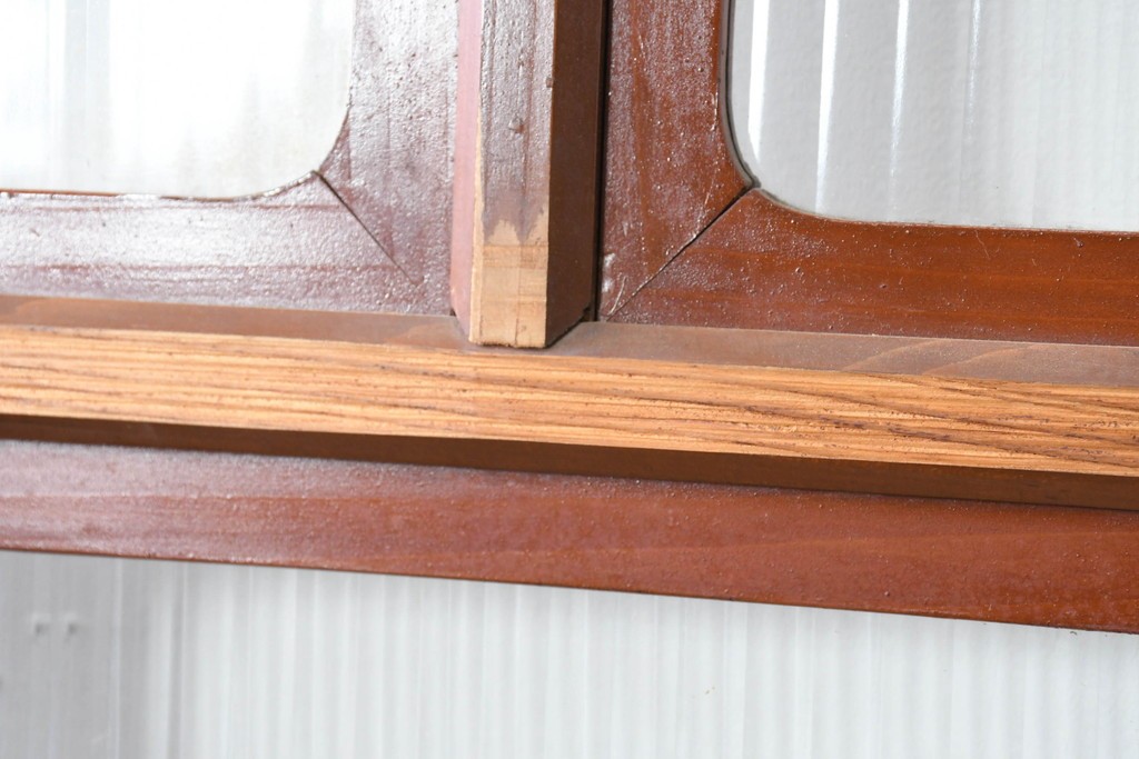 アンティーク建具　昭和初期　漆塗りが施された幅広なモールガラス戸1枚　(R-086473)