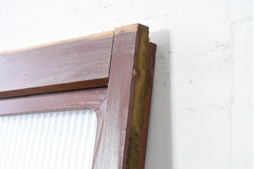 アンティーク建具　昭和初期　漆塗りが施された幅広なモールガラス戸1枚　(R-086473)