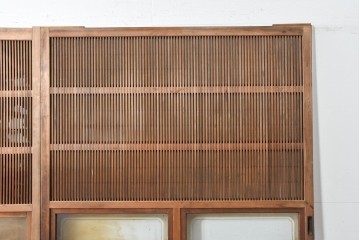 アンティーク建具　昭和初期　裏障子付き　幅広で存在感のある格子戸2枚セット　(R-086474)