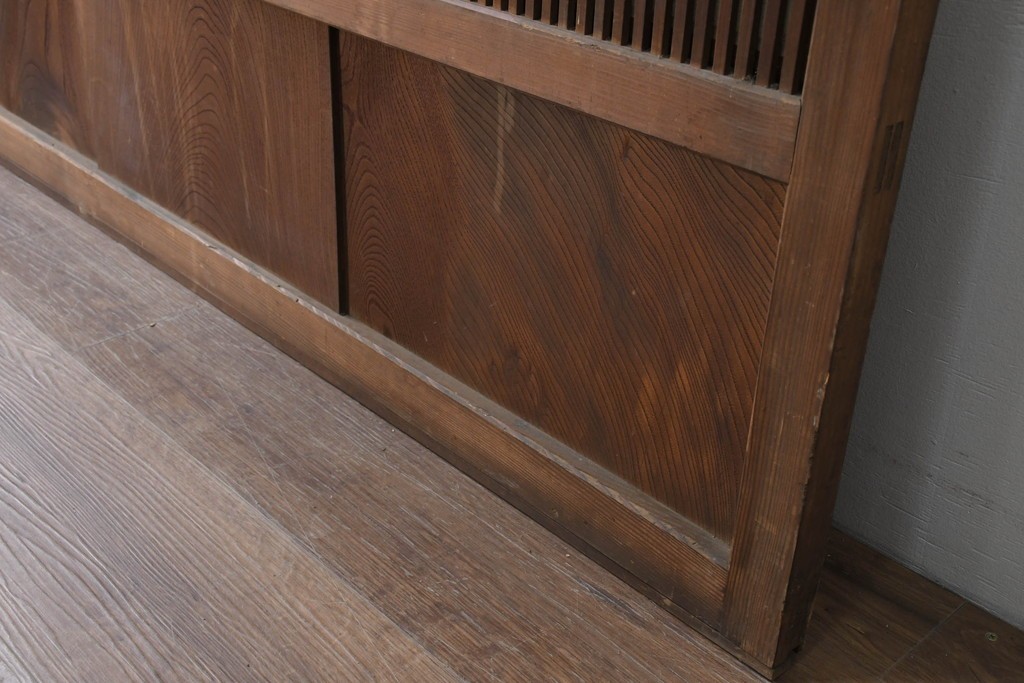 アンティーク建具　昭和初期　裏障子付き　幅広で存在感のある格子戸2枚セット　(R-086474)