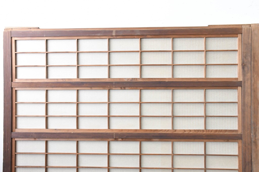 アンティーク建具　昭和初期　裏障子付き　幅広で存在感のある格子戸2枚セット　(R-086474)