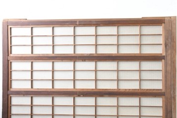 アンティーク建具　昭和初期　裏障子付き　幅広で存在感のある格子戸2枚セット　(R-086474)