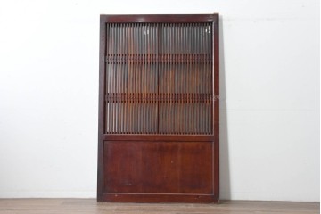 アンティーク建具　昭和初期　端正な縦格子が美しいガラス入り格子蔵戸1枚　(R-086477)