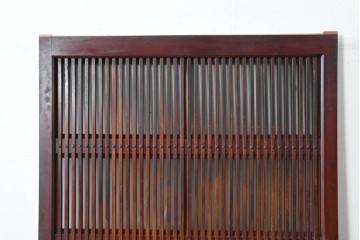 アンティーク建具　昭和初期　端正な縦格子が美しいガラス入り格子蔵戸1枚　(R-086477)