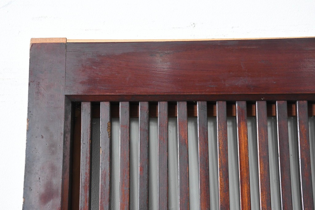 アンティーク建具　昭和初期　端正な縦格子が美しいガラス入り格子蔵戸1枚　(R-086477)