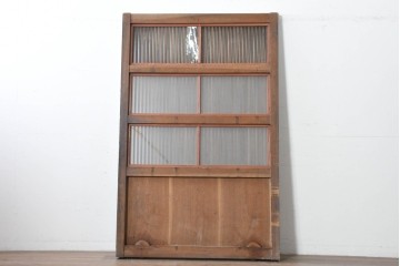 アンティーク建具　昭和初期　端正な縦格子が美しいガラス入り格子蔵戸1枚　(R-086477)