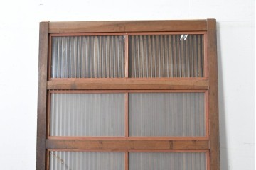 アンティーク建具　昭和初期　端正な縦格子が美しいガラス入り格子蔵戸1枚　(R-086477)