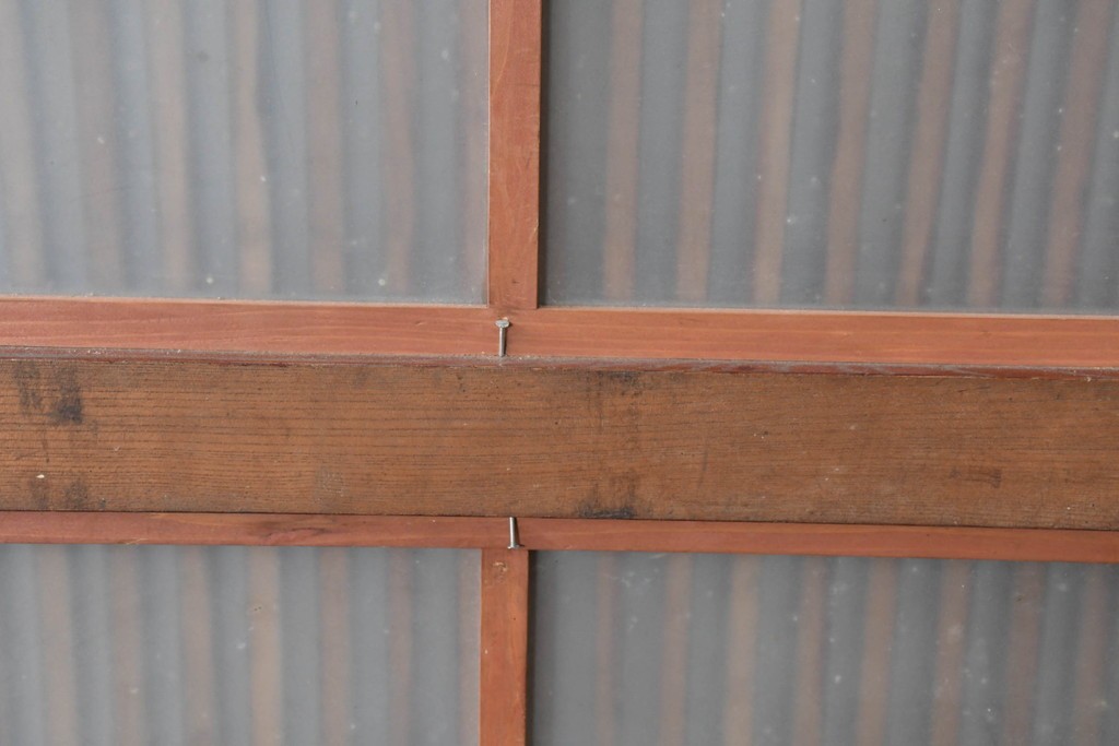 アンティーク建具　昭和初期　端正な縦格子が美しいガラス入り格子蔵戸1枚　(R-086477)