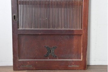 アンティーク建具　明治から大正期　総欅(ケヤキ)材　格子と金具が目を引く蔵戸1枚　(R-086478)
