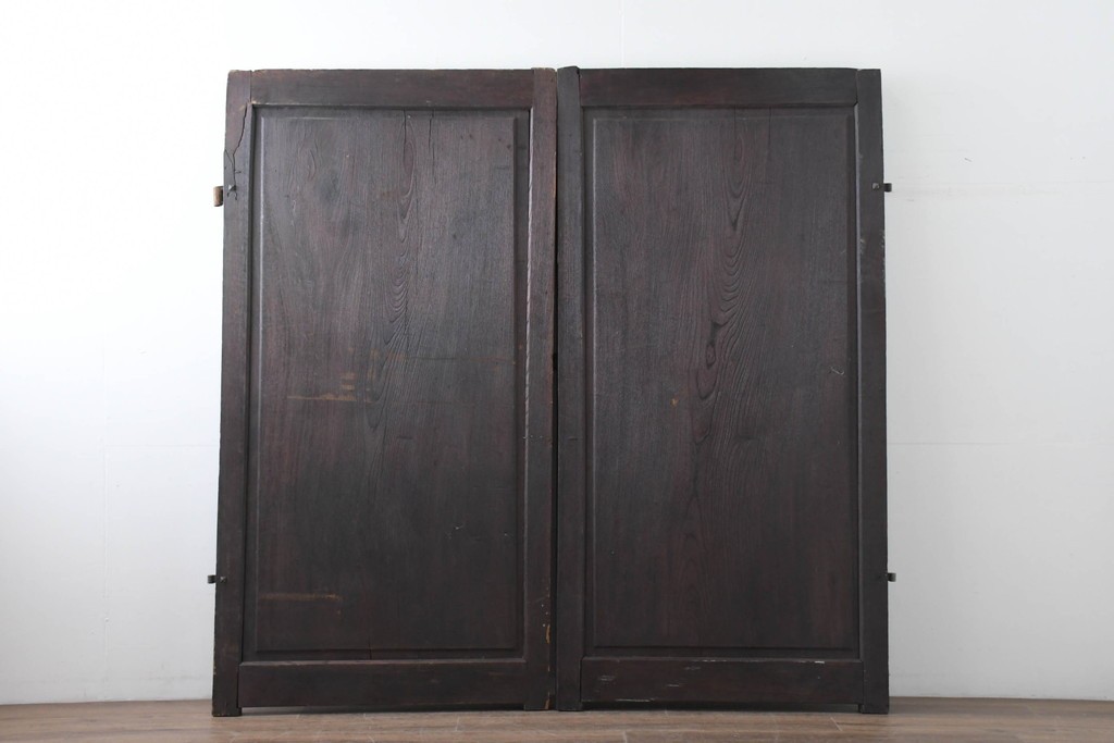 アンティーク建具　明治から大正期　総欅(ケヤキ)材　欅の木目が引き立つ門扉2枚(1対)セット　(R-086482)