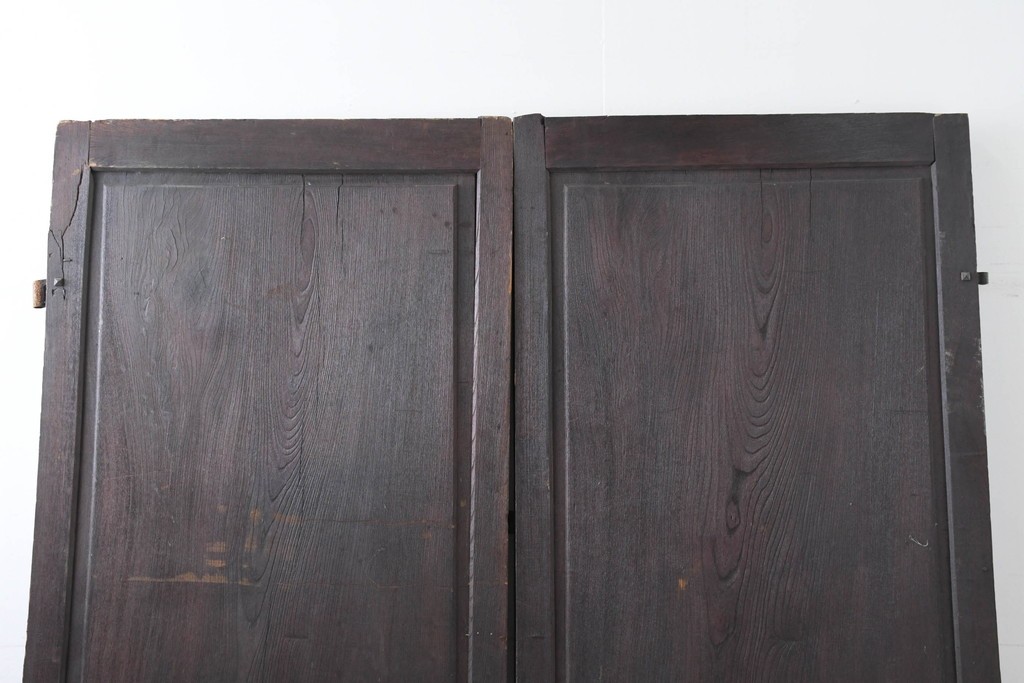 アンティーク建具　明治から大正期　総欅(ケヤキ)材　欅の木目が引き立つ門扉2枚(1対)セット　(R-086482)