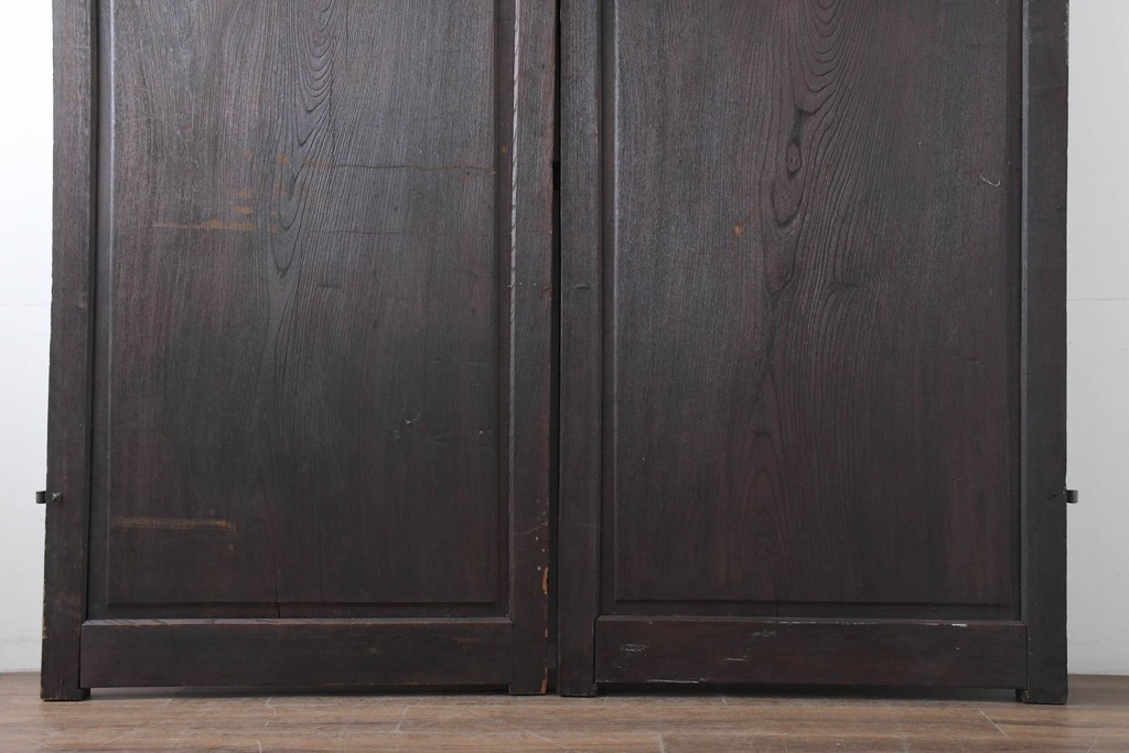アンティーク建具　明治から大正期　総欅(ケヤキ)材　欅の木目が引き立つ門扉2枚(1対)セット　(R-086482)