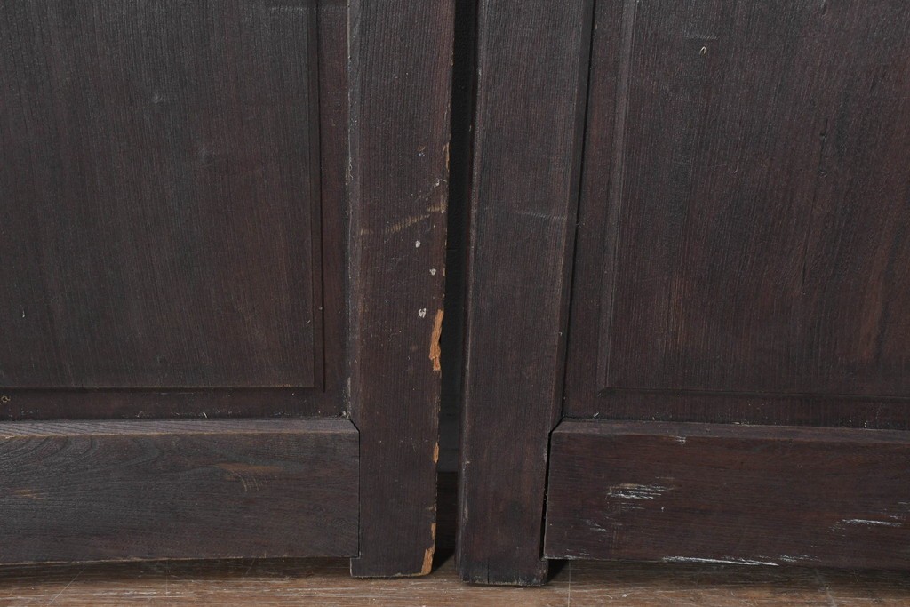 アンティーク建具　明治から大正期　総欅(ケヤキ)材　欅の木目が引き立つ門扉2枚(1対)セット　(R-086482)