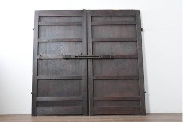 アンティーク建具　明治から大正期　総欅(ケヤキ)材　欅の木目が引き立つ門扉2枚(1対)セット　(R-086482)