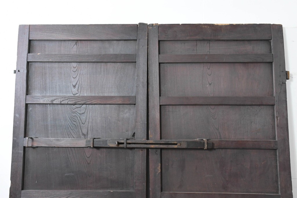 アンティーク建具　明治から大正期　総欅(ケヤキ)材　欅の木目が引き立つ門扉2枚(1対)セット　(R-086482)