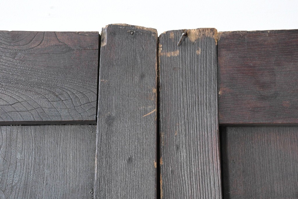 アンティーク建具　明治から大正期　総欅(ケヤキ)材　欅の木目が引き立つ門扉2枚(1対)セット　(R-086482)