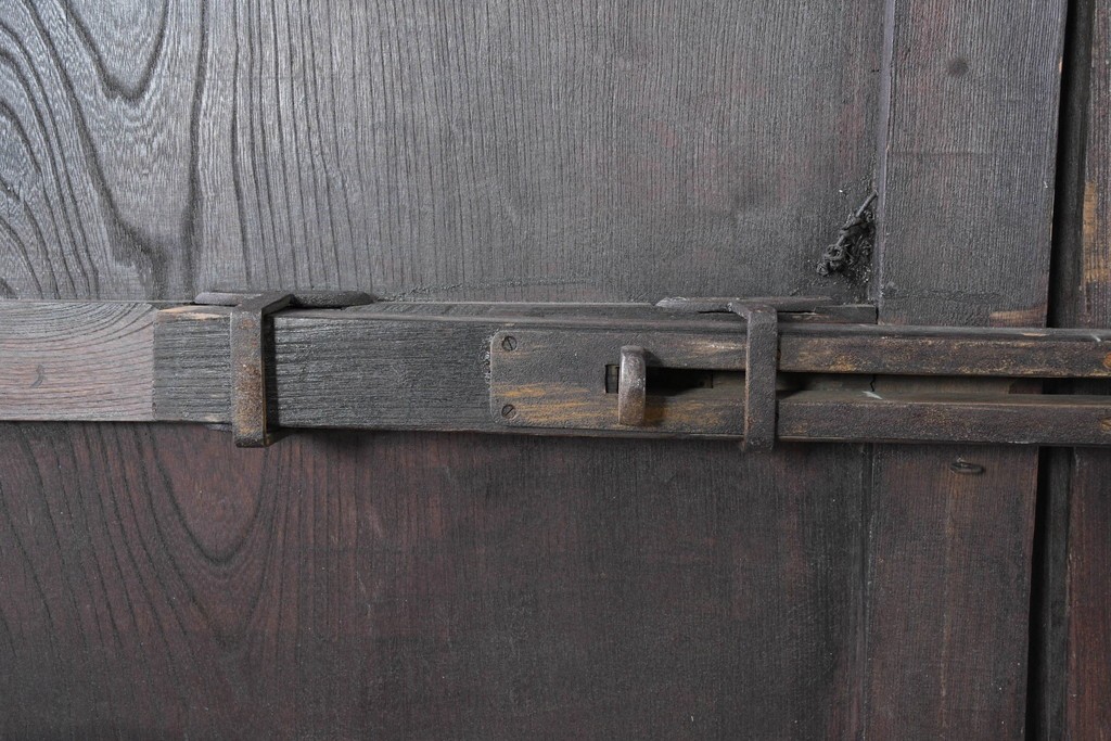 アンティーク建具　明治から大正期　総欅(ケヤキ)材　欅の木目が引き立つ門扉2枚(1対)セット　(R-086482)