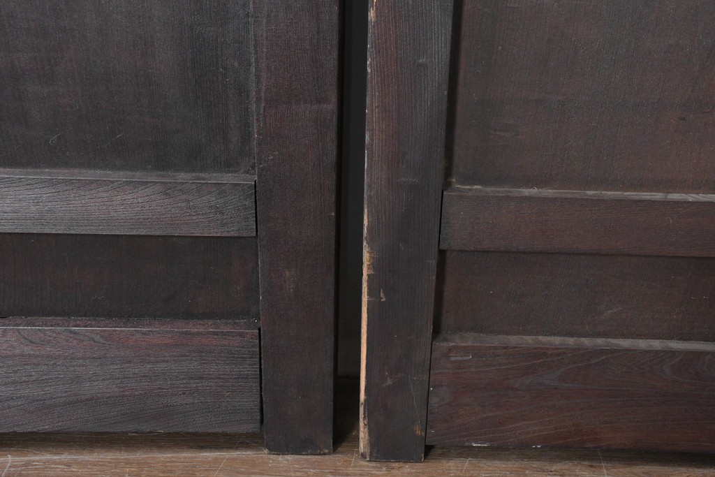 アンティーク建具　明治から大正期　総欅(ケヤキ)材　欅の木目が引き立つ門扉2枚(1対)セット　(R-086482)