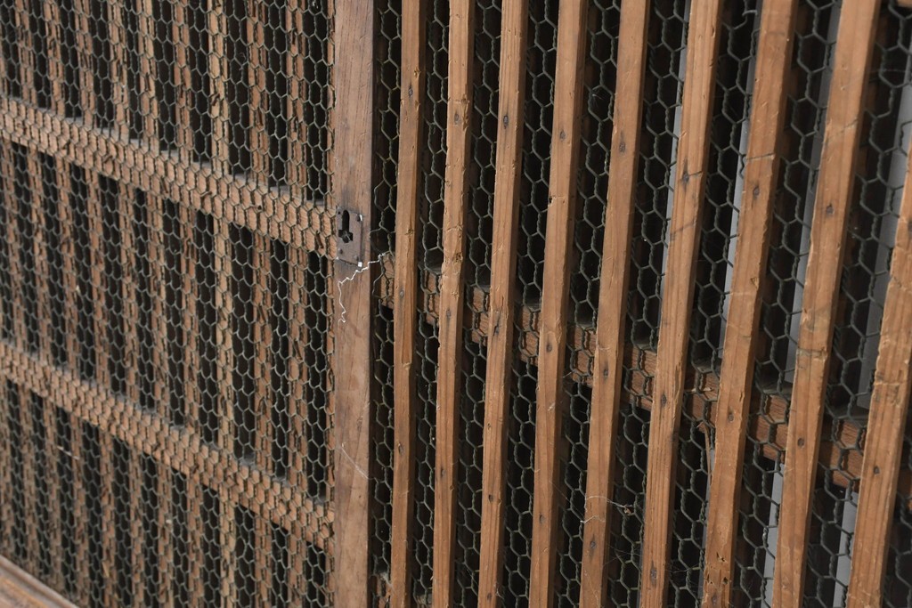 アンティーク建具　明治から大正期　総欅(ケヤキ)材　整然と並ぶ格子が美しいくぐり戸1枚　(R-086483)