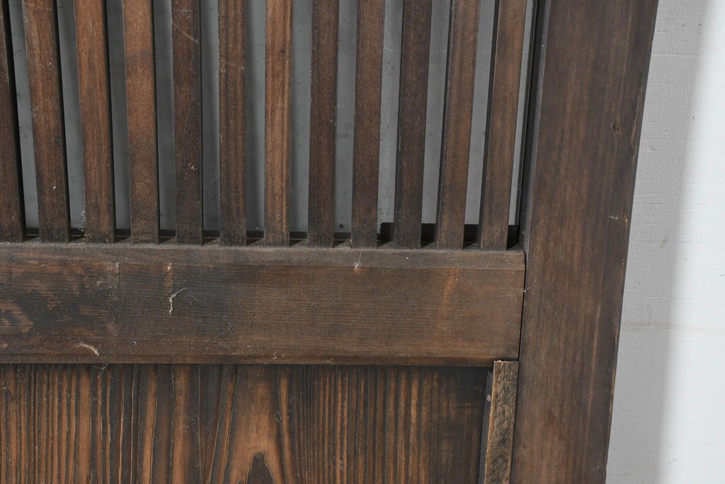 アンティーク建具　明治から大正期　木味の良い素朴な風合いと細格子が趣深いガラス入り格子蔵戸1枚　(R-086491)