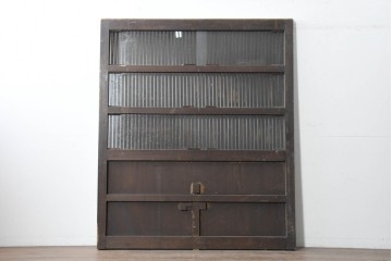 アンティーク建具　明治から大正期　木味の良い素朴な風合いと細格子が趣深いガラス入り格子蔵戸1枚　(R-086491)