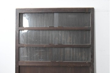 アンティーク建具　明治から大正期　木味の良い素朴な風合いと細格子が趣深いガラス入り格子蔵戸1枚　(R-086491)
