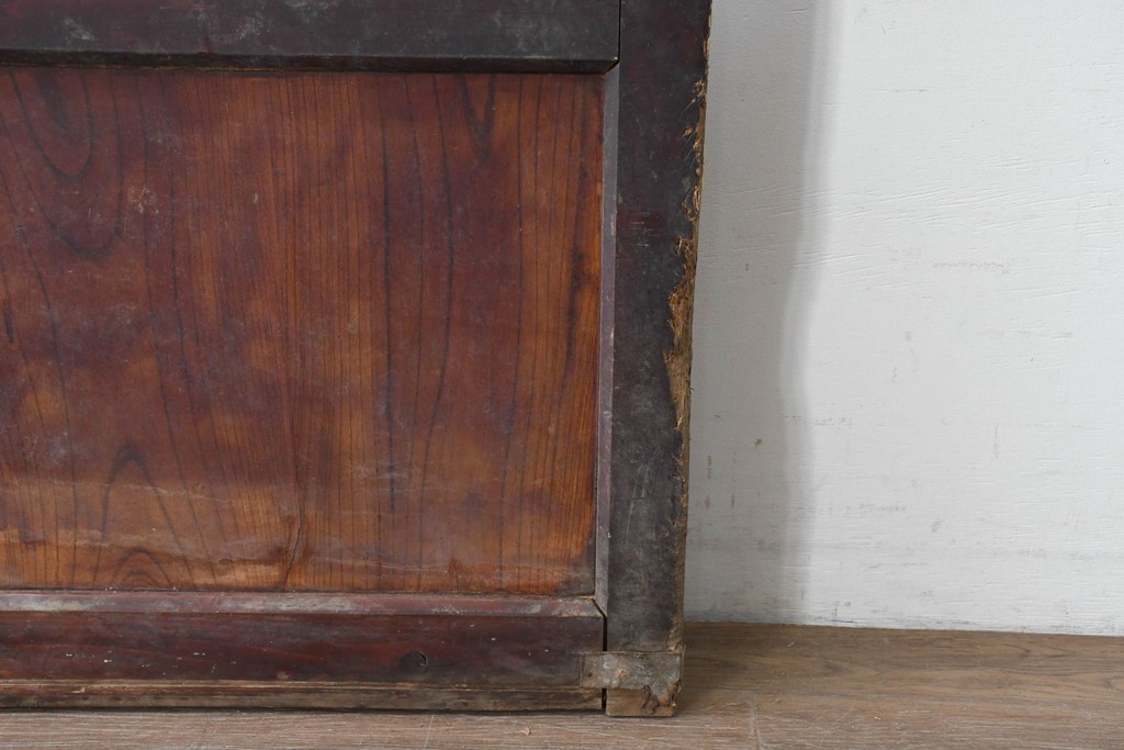 アンティーク建具　明治から大正期　狐格子と金網の組み合わせが趣深い蔵戸1枚　(R-086501)