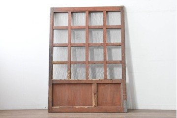 アンティーク建具　明治から大正期　狐格子と金網の組み合わせが趣深い蔵戸1枚　(R-086501)