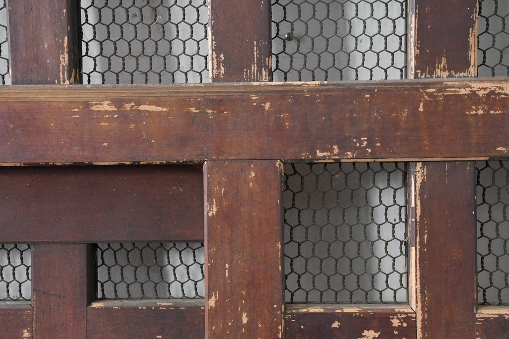 アンティーク建具　明治から大正期　歳月を感じる風格の金網入り格子くぐり戸1枚　(R-086515)