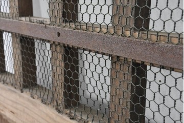 アンティーク建具　明治から大正期　総欅(ケヤキ)材　素朴な木味の金網入りきつね格子蔵戸1枚　　(R-086525)